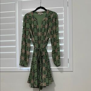 LOFT Green Floral Long Sleeve Dress